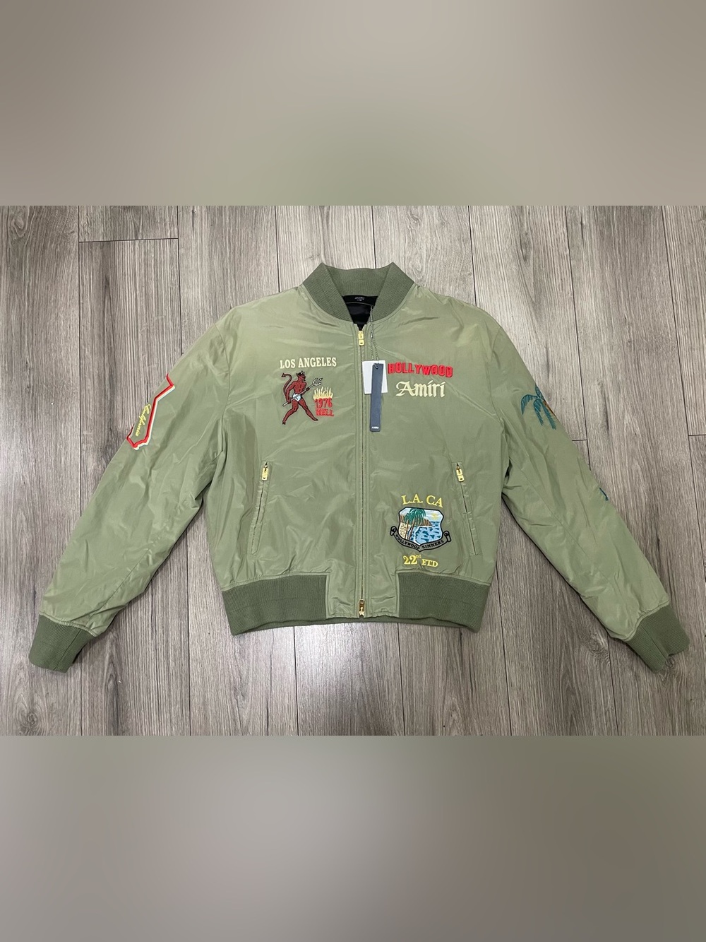 AMIRI Sinners Bomber Jacket in Olive Green Size Large NWT